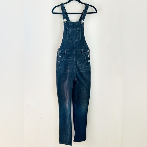 Old Navy Black Washed Denim Straight Leg Overalls Jeans - Picture 1 of 5
